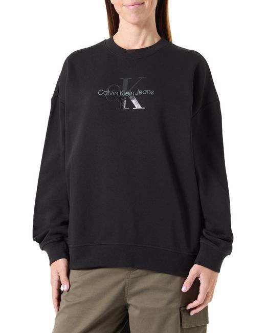 Glossy MONOLOGO Regular Crewneck Felpa Pullover di Calvin Klein in Black