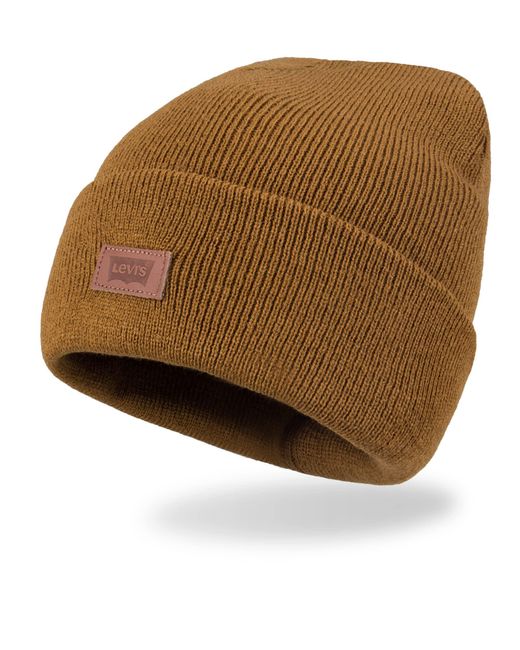 Levi's Brown Adult All Season Comfy Leather Logo Patch Cuffed Hero Beanie Hat