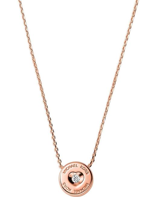 Michael Kors Metallic Necklace Rose Gold Tone Sterling Silver Crystal For Mkc1487an791
