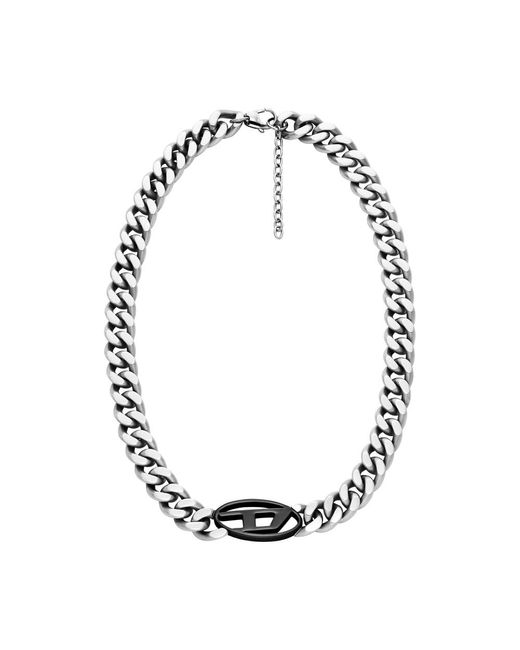 Collana da uomo in acciaio inox bicolore con logo ovale a D di DIESEL in Metallic da Uomo