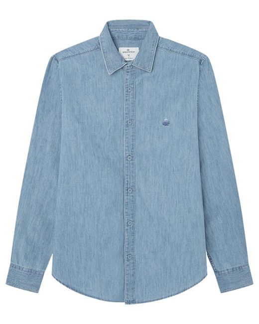 Reconsider Denim Basic LS Custom FIT Shirt with Embroidery Logo Camisa Springfield de hombre de color Blue