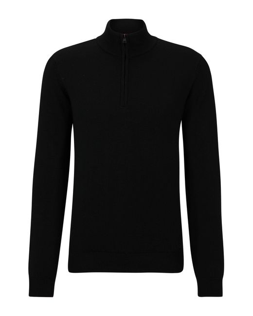 HUGO S San Quirin-m Zip-neck Regular-fit Sweater In Virgin Wool Black for men