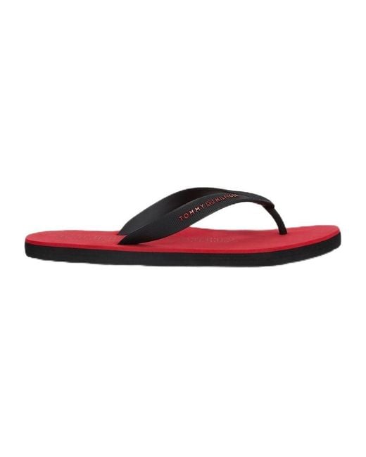 Tommy Hilfiger Red , , Rubber Hilfiger Beach Sandal, Flip Flop, Black, 6.5 for men