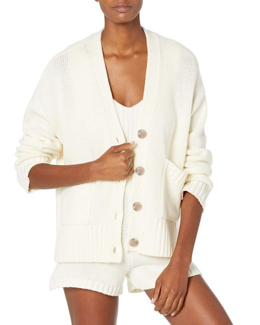 The Drop White Brigitte Chunky Button Front Pocket Ribbed Cardigan