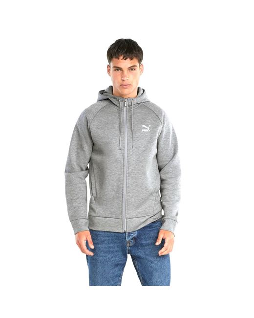 PUMA Gray Classic Tech Full Zip Hoodie Sweatshirt for men