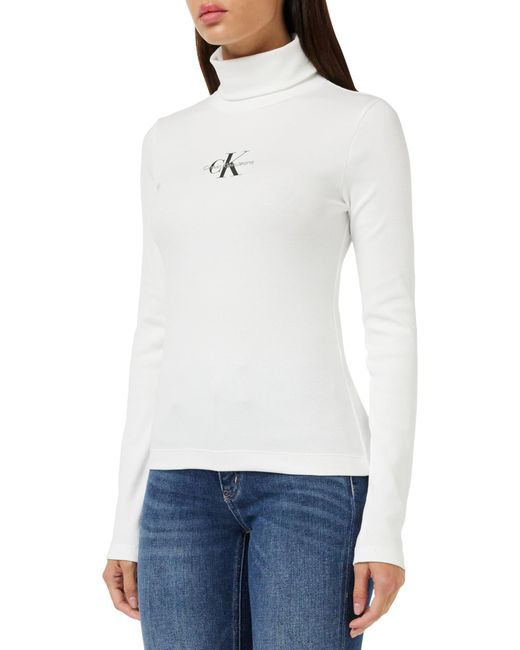 Calvin Klein White Long-sleeve T-shirt Monologo Rib Turtleneck