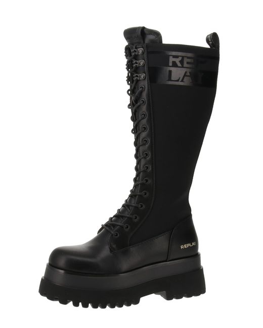 Replay Black Any High Double Mid Calf Boot