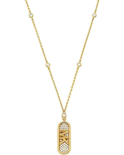 Michael Kors Metallic Premium Kors MK goldfarbene Pavé-Empire-Link-Anhänger-Halskette aus Sterlingsilber