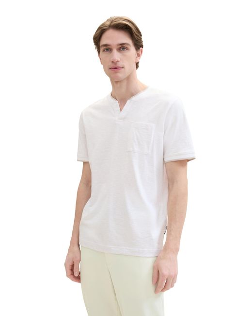 Tom Tailor Basic Serafino T-Shirt mit Streifen in White für Herren