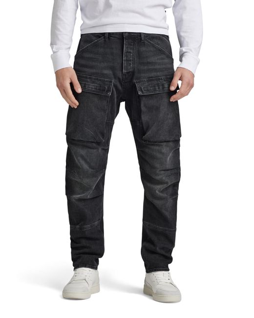 G-Star RAW Black 3d Straight Tapered Denim Cargo for men