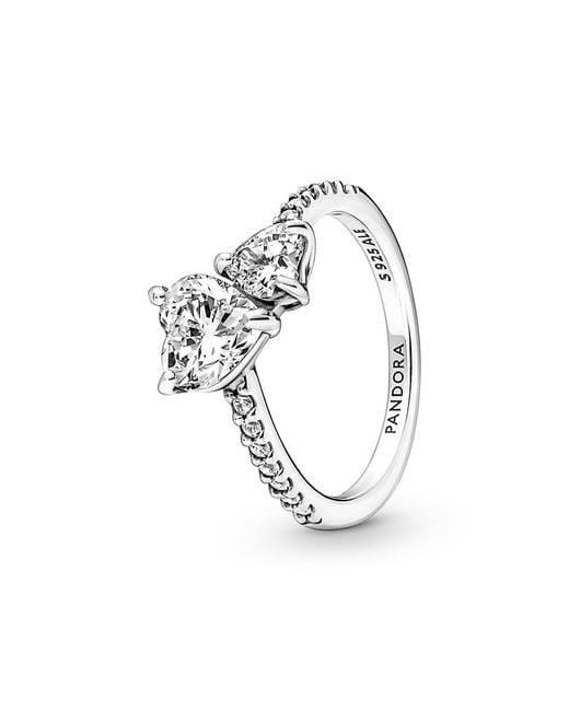 Pandora Double Heart Sparkling Ring in het Metallic