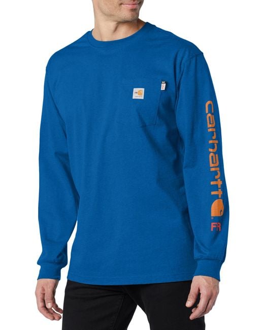 Carhartt Blue Flame Resistant Force Loose Fit Lightweight Long-sleeve Logo Graphic T-shirt for men