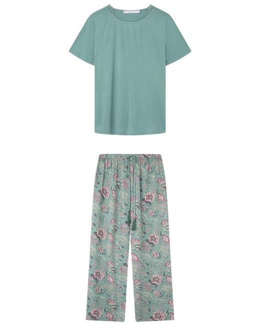 Pijama Verde ga Corta pantalón Capri Flores Viscosa satén Juego Women'secret de color Green