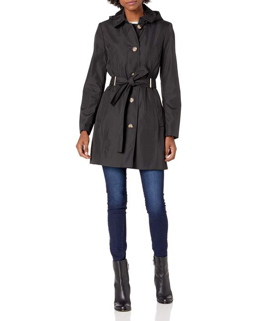 Womens Clothing Coats Fur coats Calvin Klein Synthetic Single-breasted Logo Tie-belt Coat in Black 