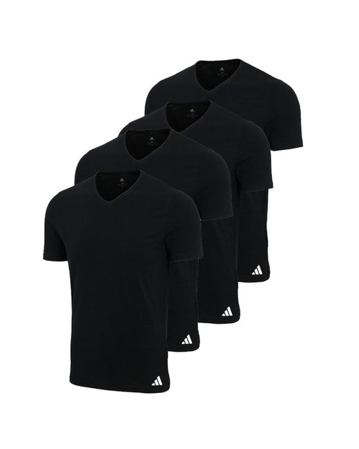 Lot de 4 t-shirts à col en V en coton pour homme Adidas en coloris Black