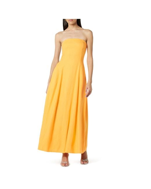 Carlota Strapless Linen Maxi Dress Vestidos The Drop de color Yellow