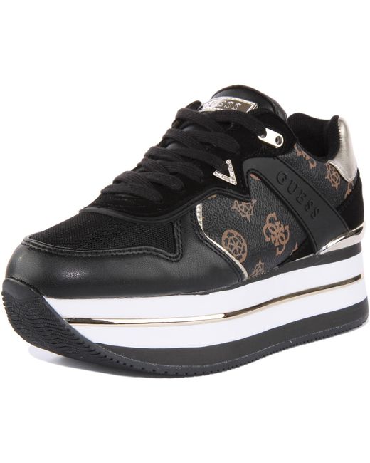 Scarpe Donna Sneaker Zeppa Harinna Pelle Brown/Black 4g Logo D23GU43 FL7HARFAL12 41 di Guess