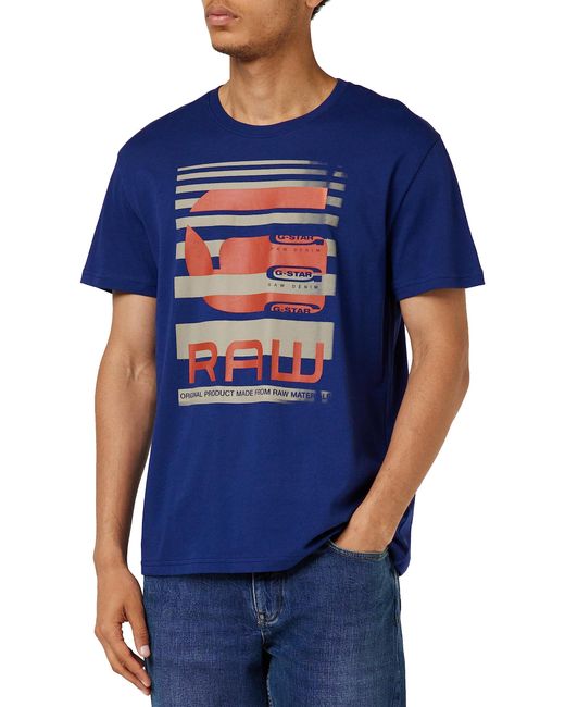 G-Star RAW Blue Faded Burger Logo T-shirt, for men