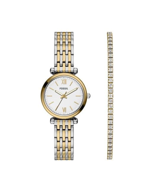 Fossil Metallic Analog Quarz Uhr mit Edelstahl Armband ES5450SET