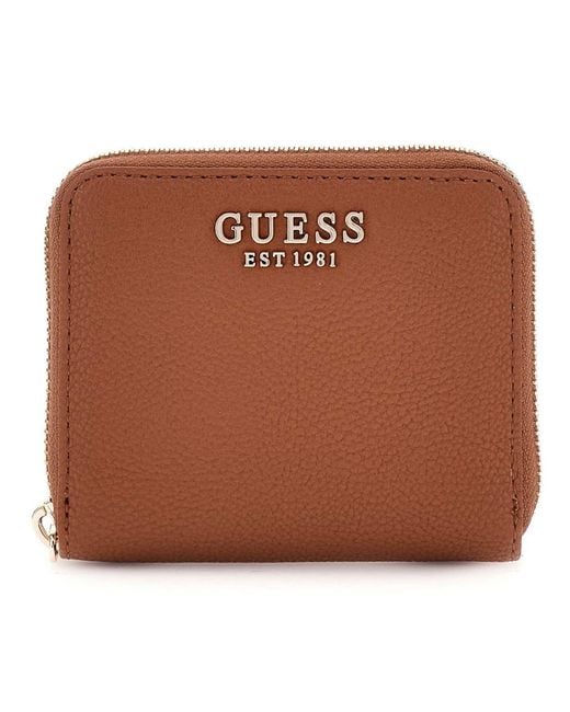 Guess Brown Geldbörse Gregoria SLG Small Zip Around Wallet Cognac braun