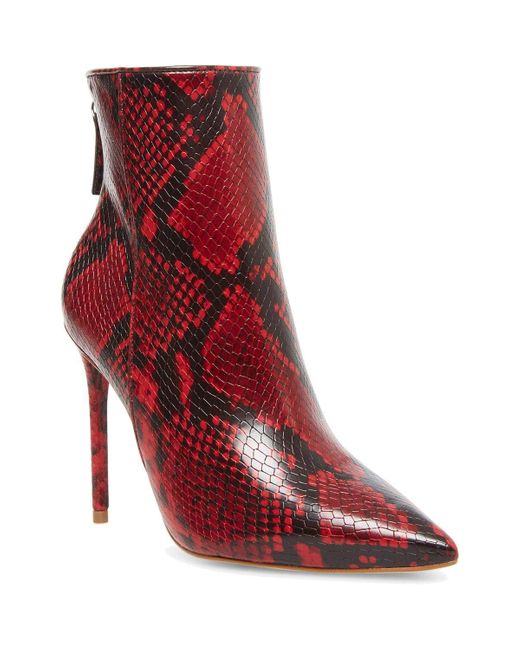 Steve Madden S Snake Print Pointed Toe Ankle Boots Red 7.5 Medium