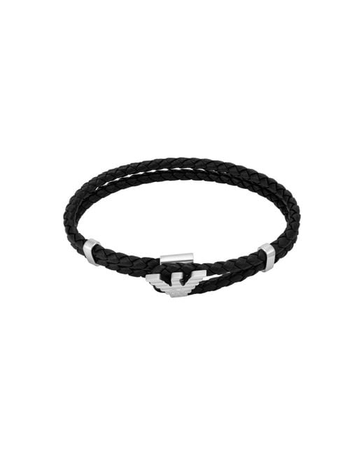 Bracelet en cuir argenté pour homme Emporio Armani pour homme en coloris Black