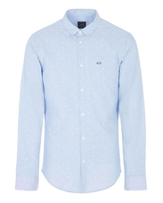Emporio Armani Blue A | X Armani Exchange Slim Fit Yard Dyed Cotton Dot Pattern Long Sleeve Woven Shirt for men