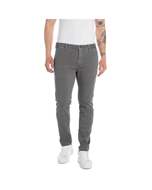 Jeans da uomo Hyperflex Hyperchino Colore X-Lite con elasticità di Replay in Gray