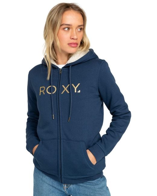 Roxy Sherpa lined Zipped Hoodie in Blue Lyst UK