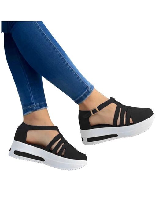Timberland Black Vexiangni Sandals Casual Wedge Heel Velcro Beach Sandals Gladiator Sandals With Heel Evening Shoes High Heels Casual Shoes