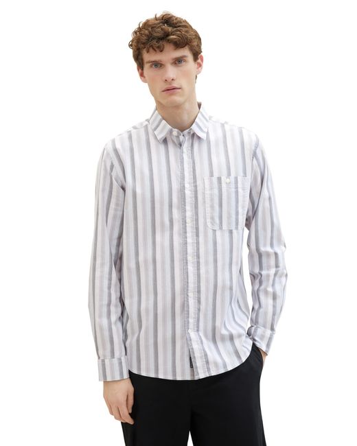 Tom Tailor Regular Fit Oxford Hemd mit Streifen & Brusttasche in White für Herren