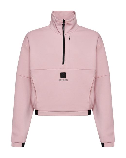 Superdry Pink Tech kastiges Sweatshirt mit halblangem Reißverschluss Altrosa 44