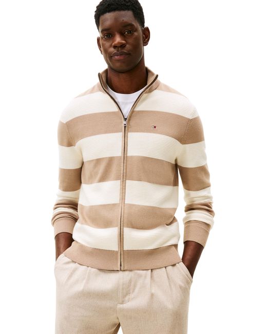 Tommy Hilfiger Block Stripe Katoen Zip Through Mw0mw41483 Zip Through Trui in het Natural voor heren
