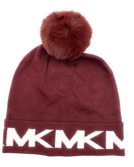 Michael Kors Red Mütze I mütze I Pommelmütze I Wintermütze I One Size I Strickmütze I Weiche Acrylwolle I Logo I Rot 8008
