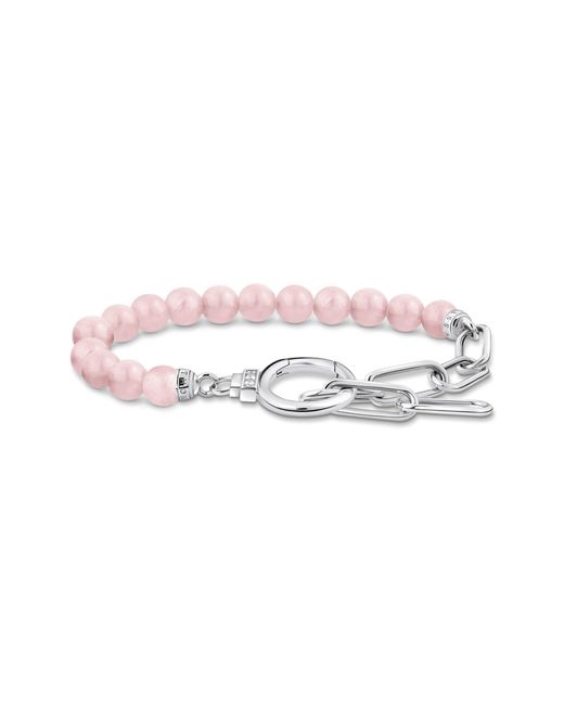 Thomas Sabo Pink Silver Bracelet With Link Chain Elements And Rose Quartz Beads 925 Sterling Silver A2134-035-9