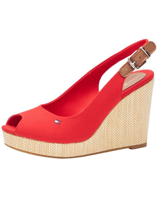 Tommy Hilfiger Red Iconic Elena Sling Back Wedge Fw0fw04789 Espadrille