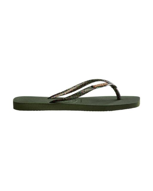 Havaianas Green Square Logo Metallic Flip Flop Sandal