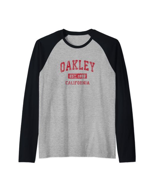 Oakley Black California Ca Vintage Sports Design Red Design Raglan Baseball Tee for men