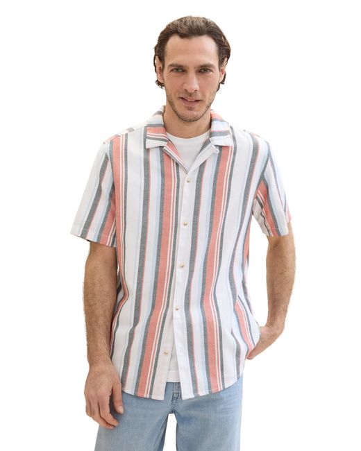 Tom Tailor Regular Fit Kurzarm-Hemd mit Streifen in White für Herren