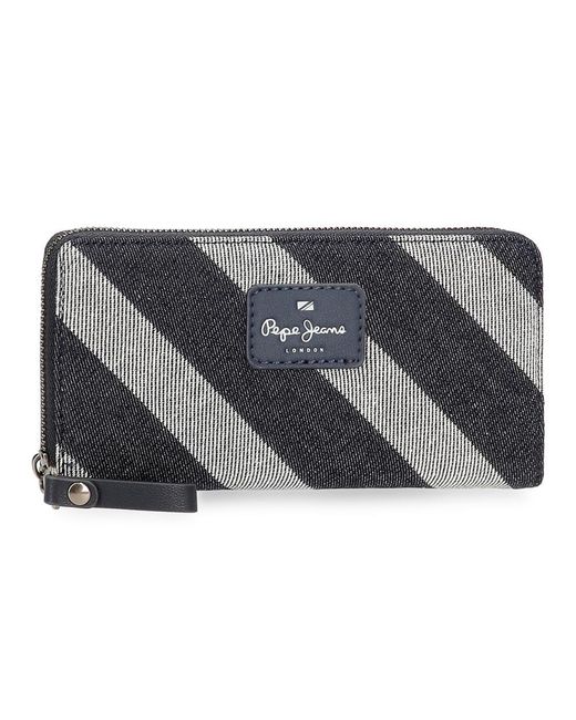 Pepe Jeans Gray Celine Wallet With Card Holder Blue 19.5x10x2cm Polyester With Faux Leather Details By Joumma Bags