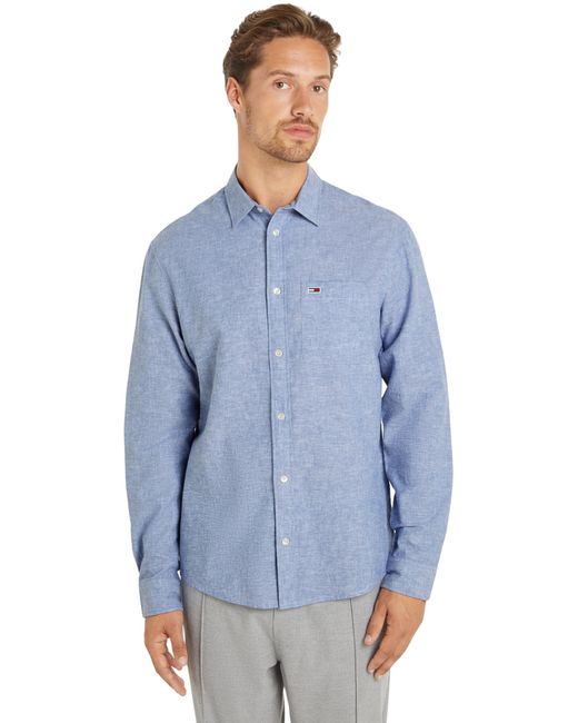 Tommy Hilfiger Blue Tjm Reg Linen Blend Shirt Casual Shirts for men