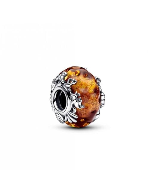 Pandora White Disney The Lion King Sterling Silver Charm With Glitter Aventurine And Burnt Orange Murano Glass