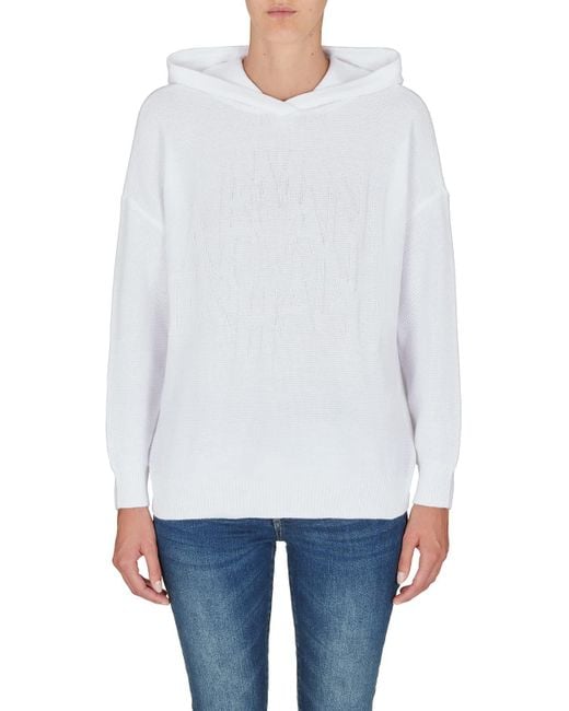 Emporio Armani White A | X Armani Exchange Jacquard Script Logo Hooded Sweater