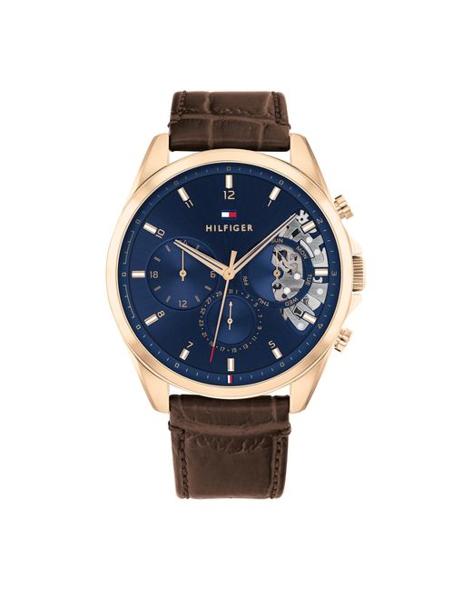 Reloj Analógico de Cuarzo multifunción para hombre con Correa en piel Marrón oscuro - 1710453 Tommy Hilfiger de hombre de color Blue