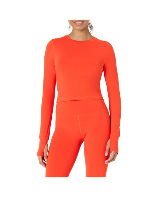 Amazon Essentials Red Active Formflex Buttery Soft Long Sleeve Slim Fit Crop Layering Workout Top
