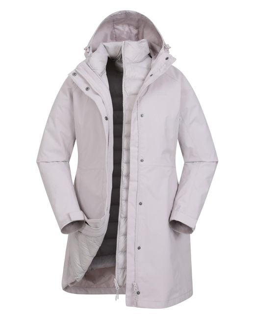 Mountain Warehouse Gray Alaskan Womens 3 In 1 Long Jacket - Waterproof, Breathable & Adjustable Raincoat With Detachable Inner Coat &