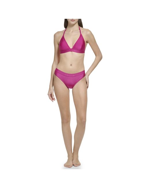 bekennen Ongehoorzaamheid engel Calvin Klein Standard Removable Soft Cups Bottom Fabric Halter Tie Bikini  Top 2 Piece Set in Pink | Lyst