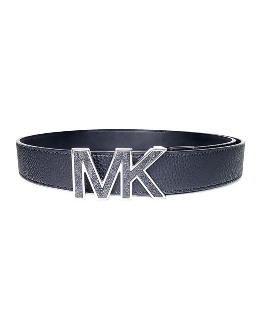 Michael Kors S Silver/black 31 Mm Inlay Buckle Mk Logo Belt Black for men