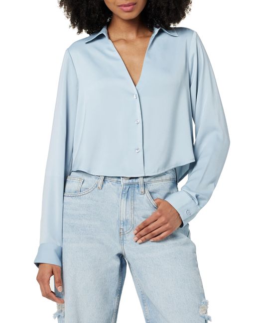 The Drop Blue Harlow Silky Cropped Blouse