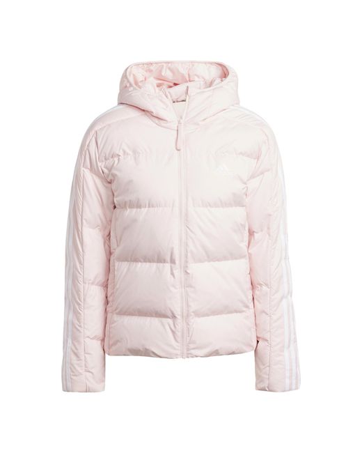 Adidas Essentials 3-stripes Mid Down Hooded Jacket Xs in het Pink